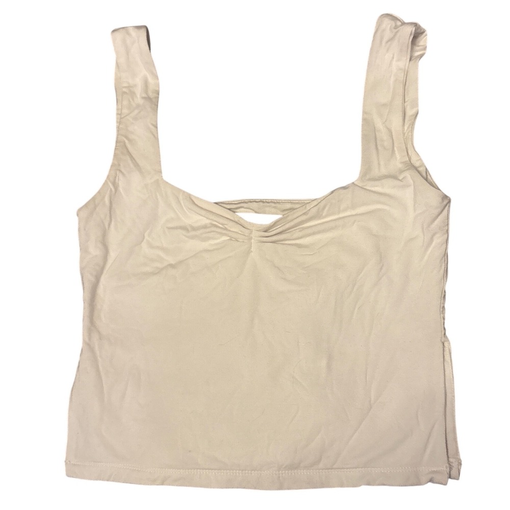 White Fox Women's White Double Lined Ruched Crop Tank Top, Size S